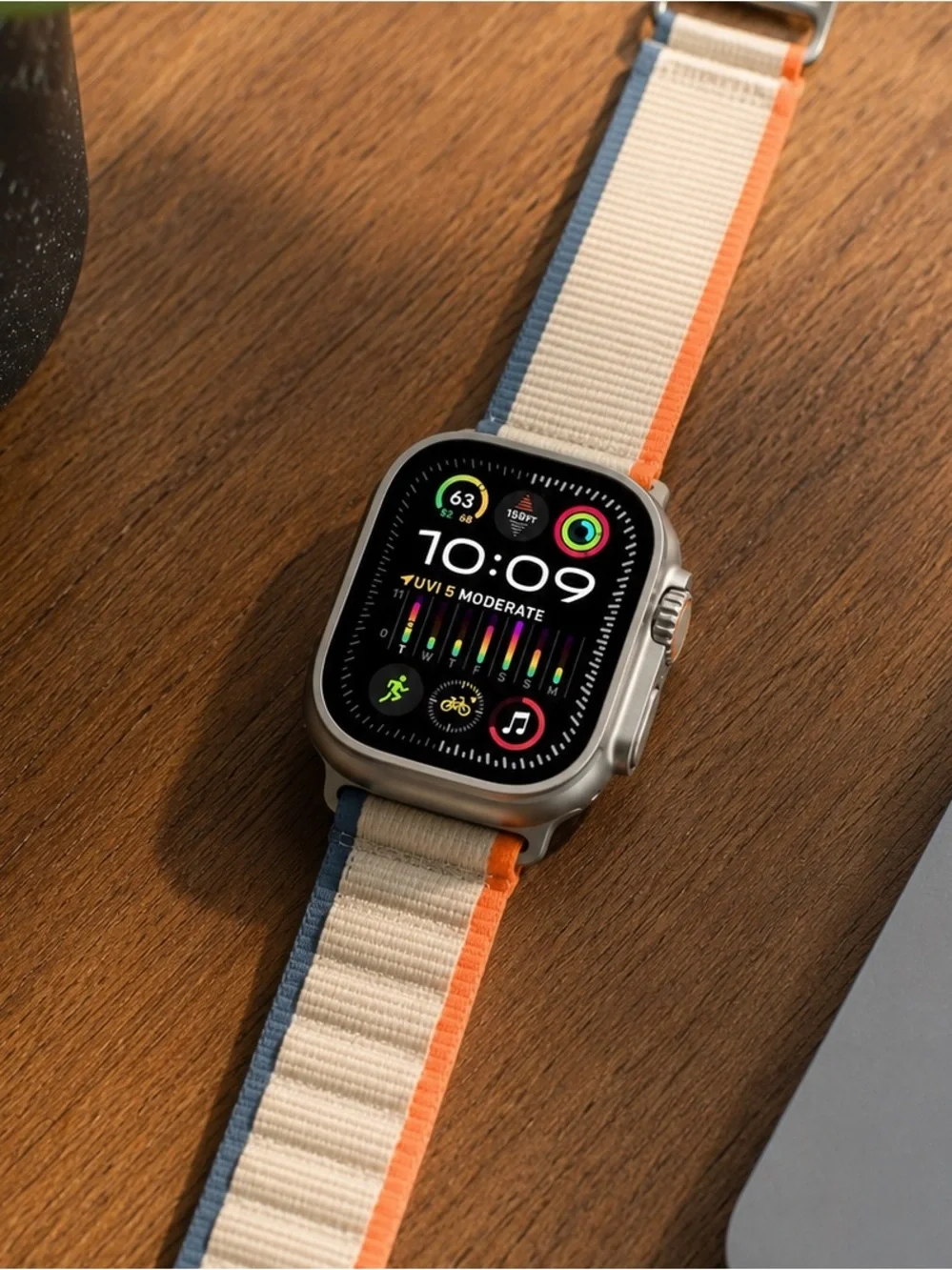 Apple Watch Ultra 2  - Cream Nylon Band with Blue and Orange Stripes